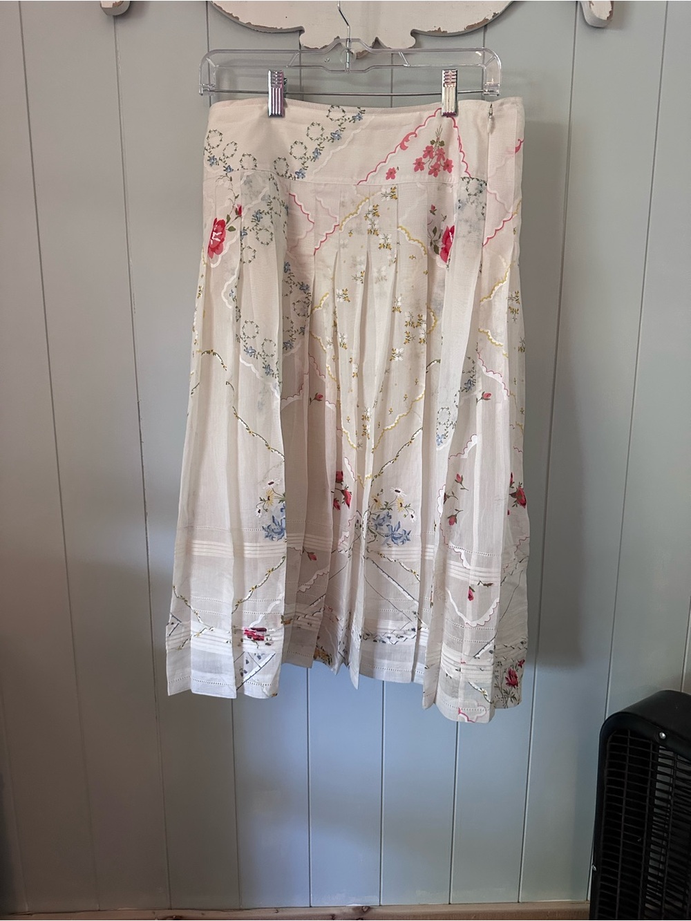 Tory Burch Cream Floral Pleated Midi Skirt - Picture 5 of 5